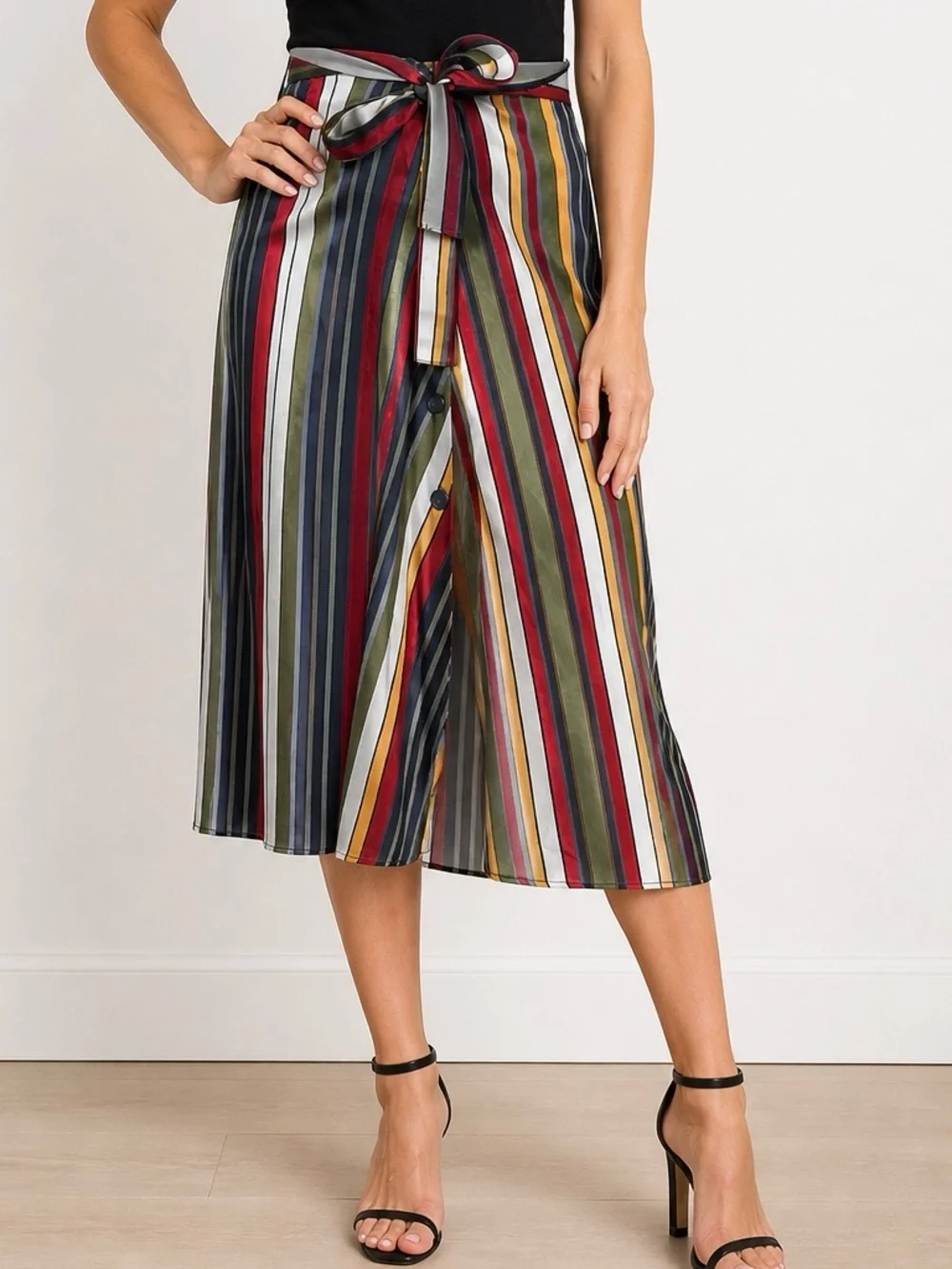 ZARA TRF Striped multicolored skirt attached belt - Picture 3 of 9